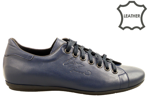 Мъжки спортни обувки от естествена кожа с връзки в син цвят m3016s